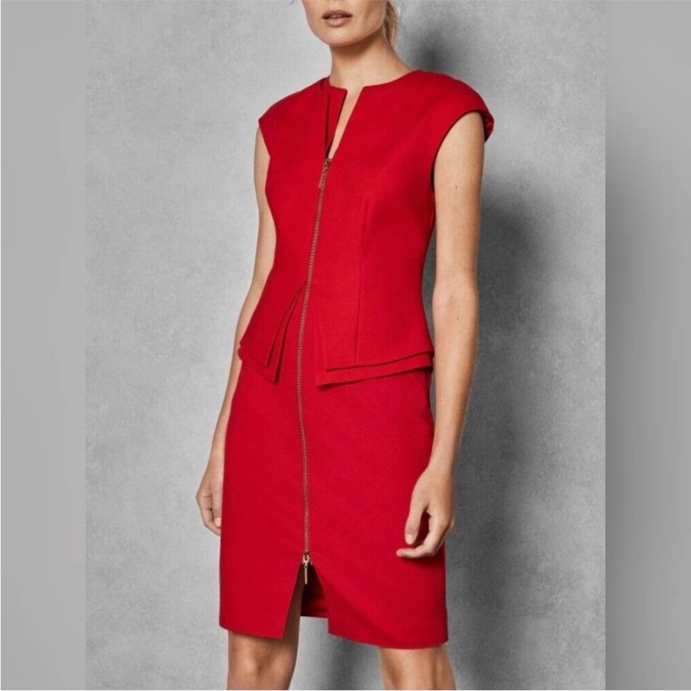 Ted Baker Red Front Zip Kwyli Peplum Dress Bodcon